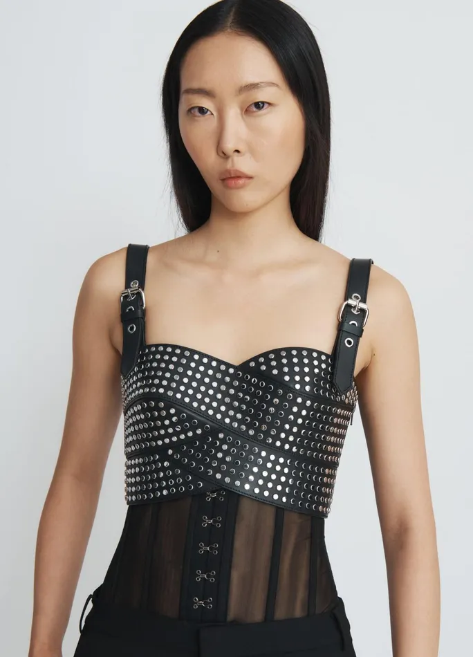 Women Leather Studded Bustier MONSE Tops