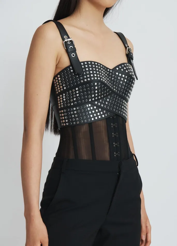 Women Leather Studded Bustier MONSE Tops