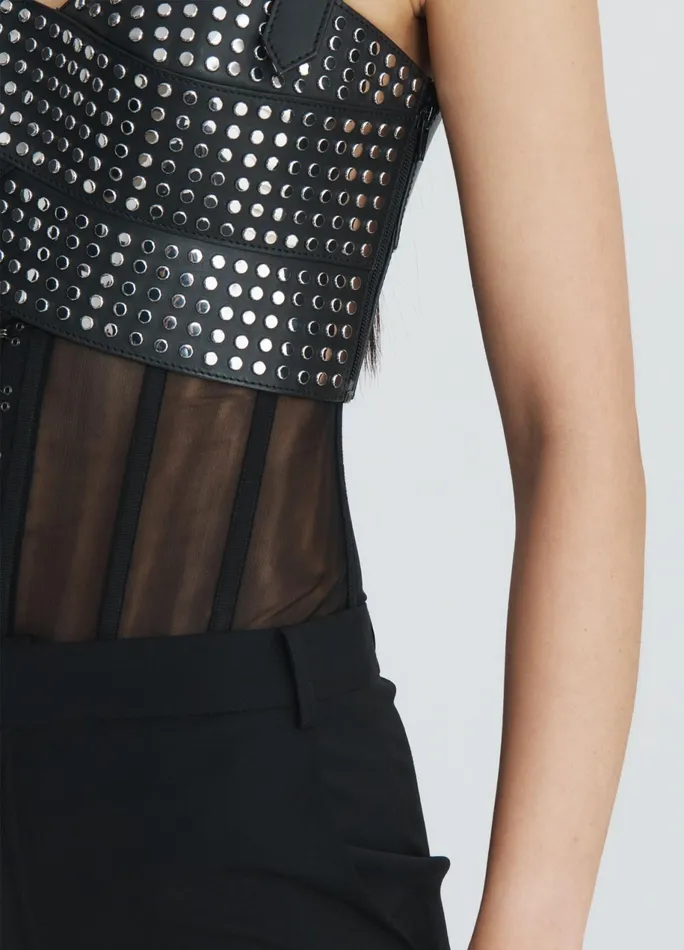 Women Leather Studded Bustier MONSE Tops