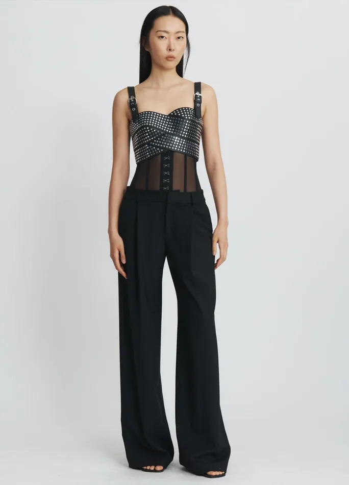 Women Leather Studded Bustier MONSE Tops
