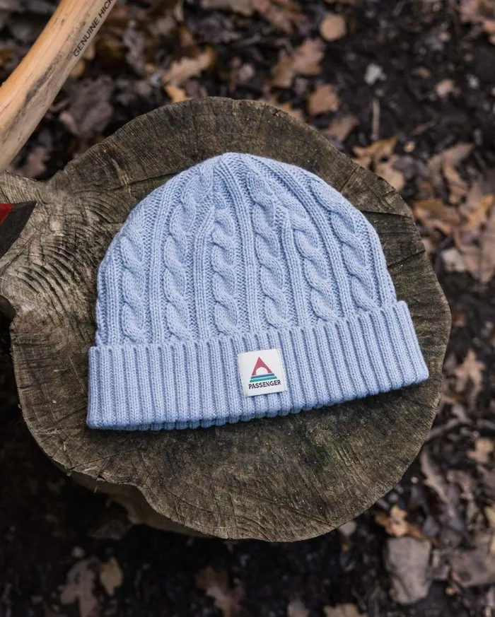 WomenMen Beanies Passenger Fireside Recycled Cable Knit Beanie Blue Fog Blue Fog