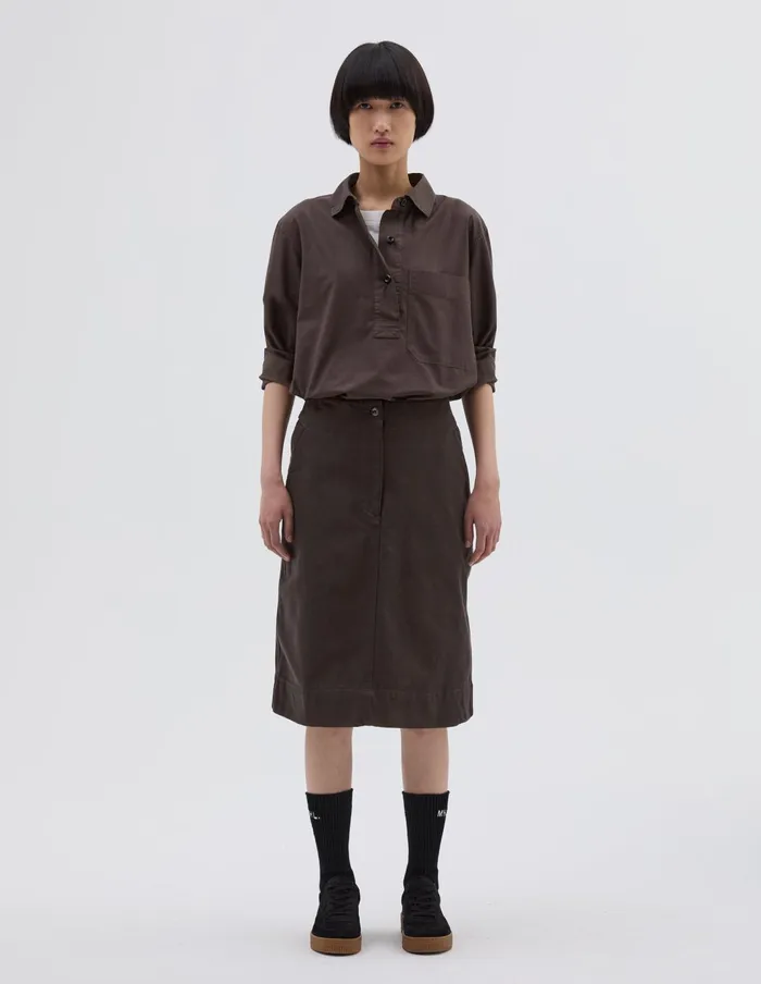Women Mhl Cinch Back Skirt Dark Brown Margaret Howell Skirts