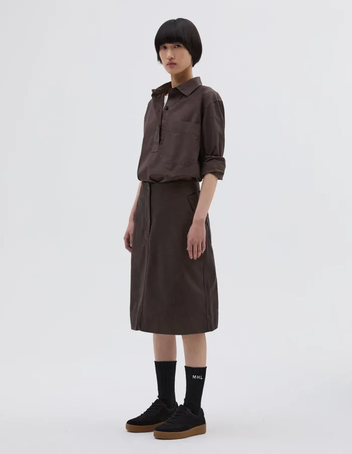 Women Mhl Cinch Back Skirt Dark Brown Margaret Howell Skirts