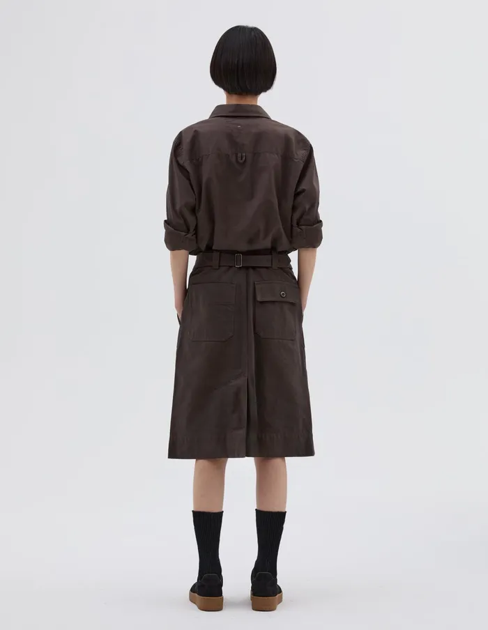 Women Mhl Cinch Back Skirt Dark Brown Margaret Howell Skirts
