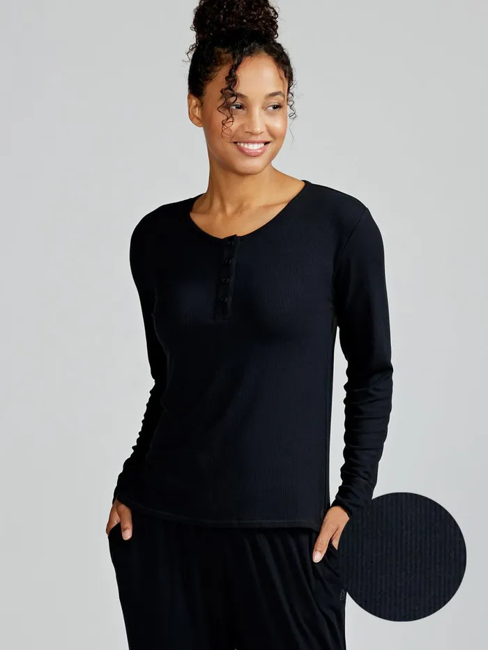 Women Microluxe Rib Sleep Long Sleeve Henley Tasc Performance Lounge