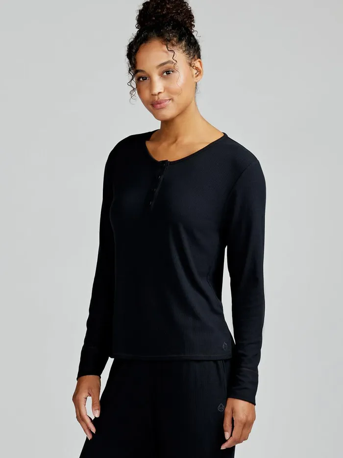 Women Microluxe Rib Sleep Long Sleeve Henley Tasc Performance Lounge
