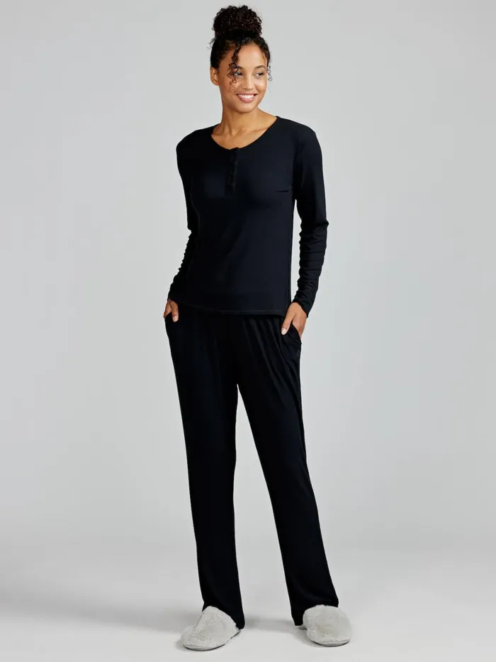 Women Microluxe Rib Sleep Long Sleeve Henley Tasc Performance Lounge