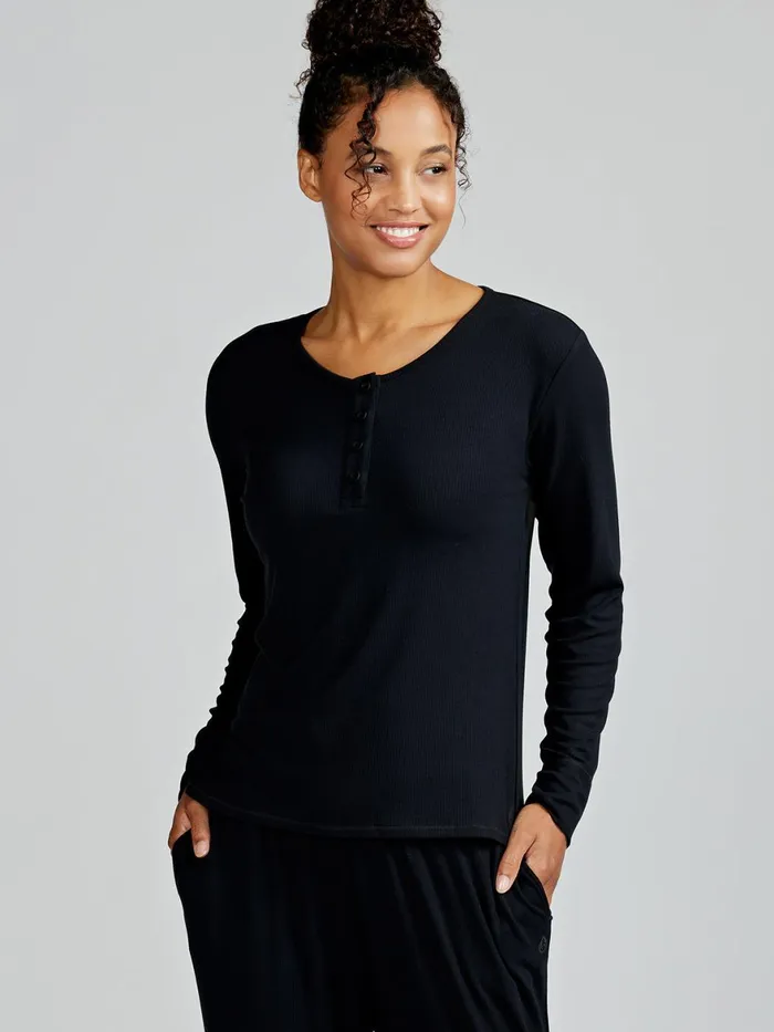 Women Microluxe Rib Sleep Long Sleeve Henley Tasc Performance Lounge