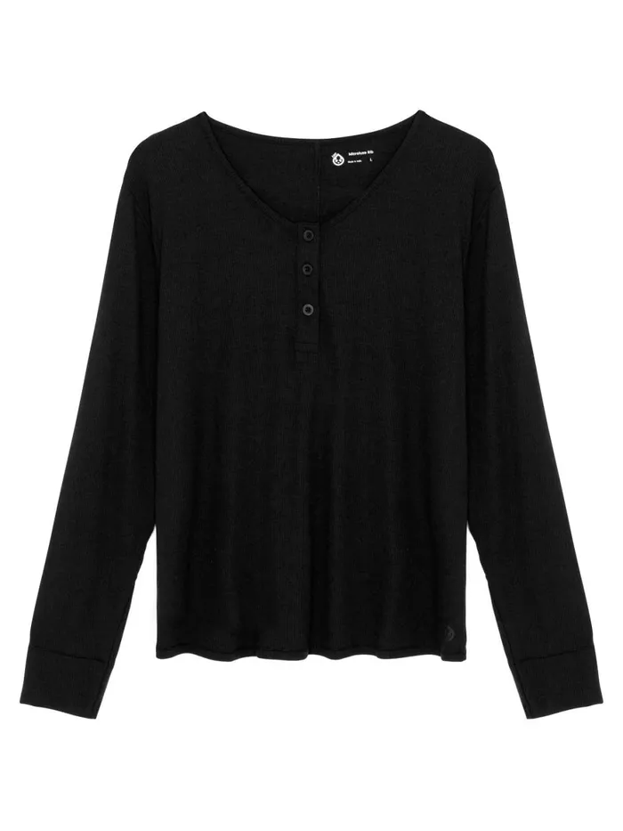 Women Microluxe Rib Sleep Long Sleeve Henley Tasc Performance Lounge