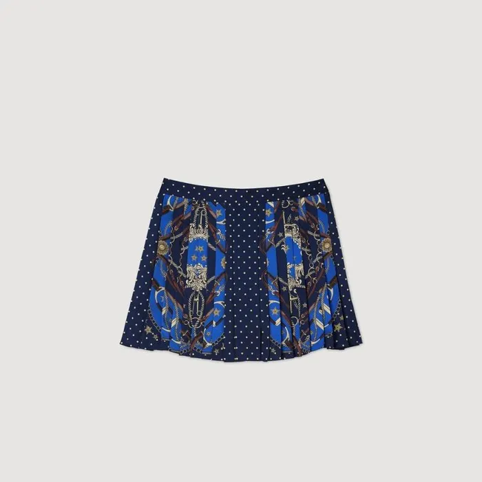 Women Pants and Shorts SANDRO Patterned Silk Skort Navy Gold