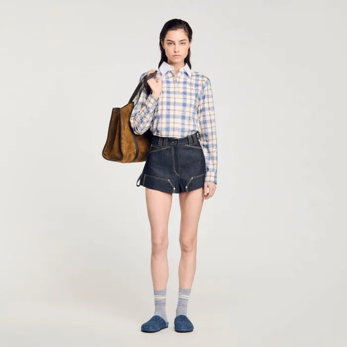 Women Pants and Shorts SANDRO Raw Denim Shorts Deep Blu
