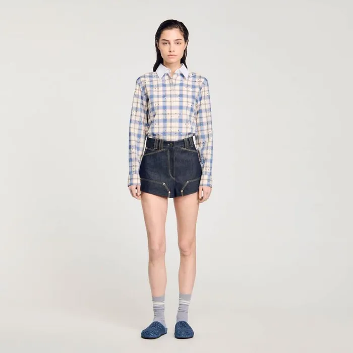 Women Pants and Shorts SANDRO Raw Denim Shorts Deep Blu