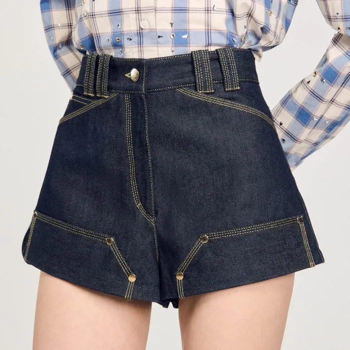 Women Pants and Shorts SANDRO Raw Denim Shorts Deep Blu