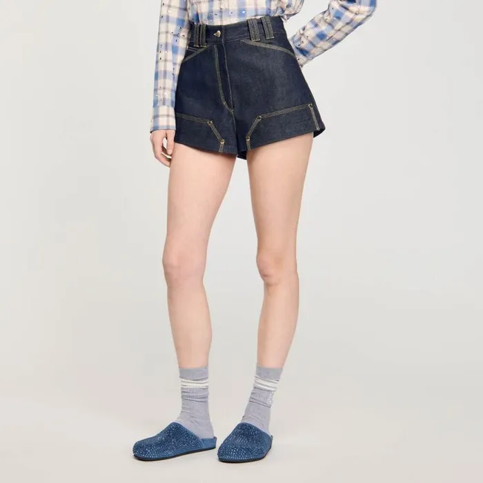 Women Pants and Shorts SANDRO Raw Denim Shorts Deep Blu