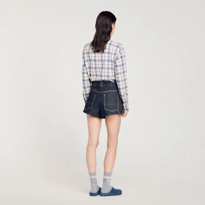 Women Pants and Shorts SANDRO Raw Denim Shorts Deep Blu