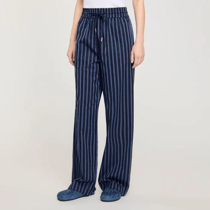 Women Pants and Shorts SANDRO Striped Trousers Blue