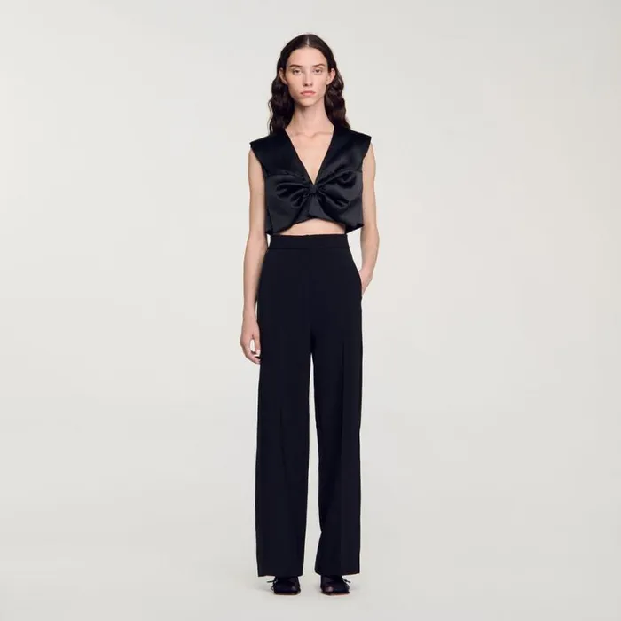Women Pants and Shorts SANDRO Wideleg Satin Side Stripe Trousers Black