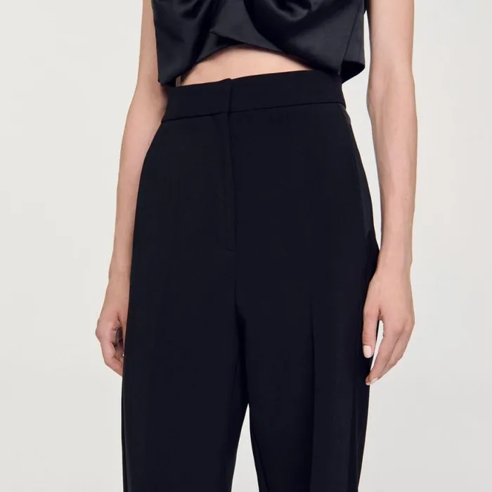 Women Pants and Shorts SANDRO Wideleg Satin Side Stripe Trousers Black