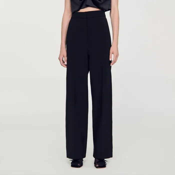 Women Pants and Shorts SANDRO Wideleg Satin Side Stripe Trousers Black