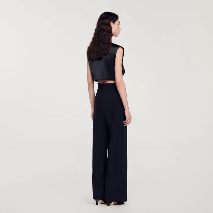 Women Pants and Shorts SANDRO Wideleg Satin Side Stripe Trousers Black