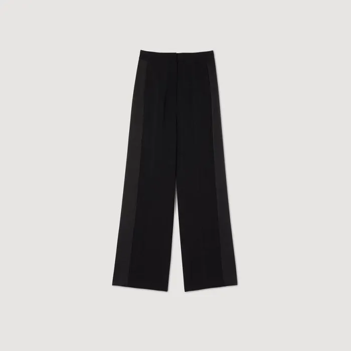 Women Pants and Shorts SANDRO Wideleg Satin Side Stripe Trousers Black