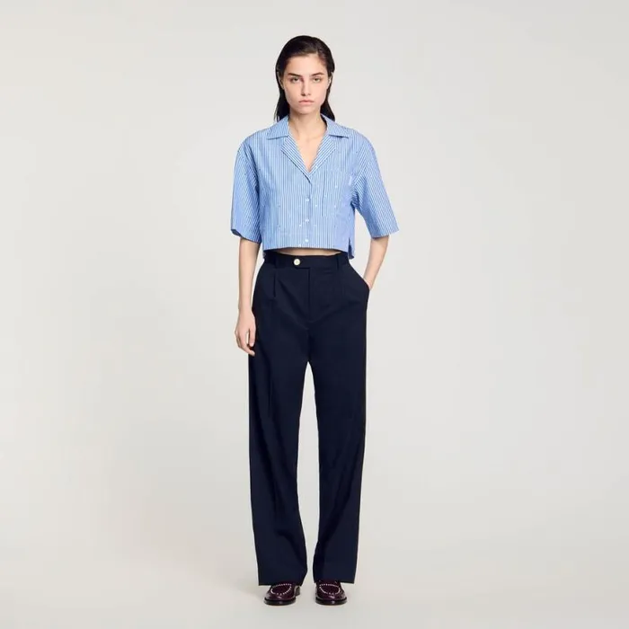Women Pants and Shorts SANDRO Wool Trousers Navy Blue