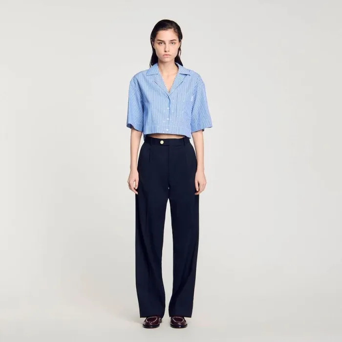 Women Pants and Shorts SANDRO Wool Trousers Navy Blue