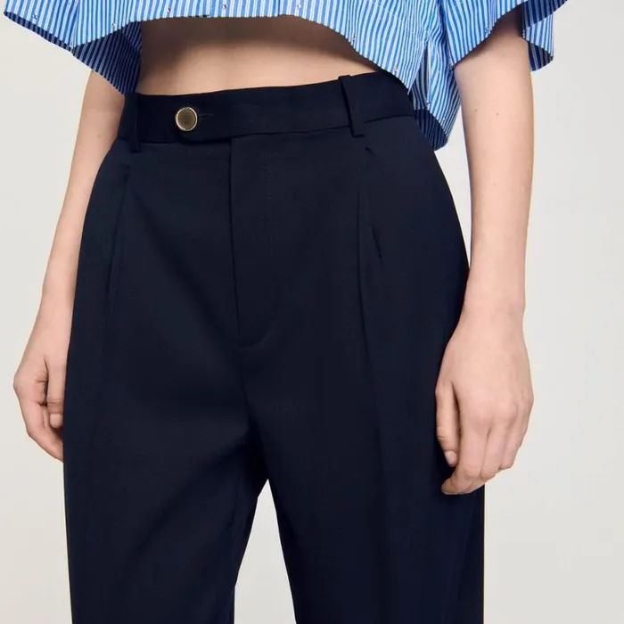 Women Pants and Shorts SANDRO Wool Trousers Navy Blue