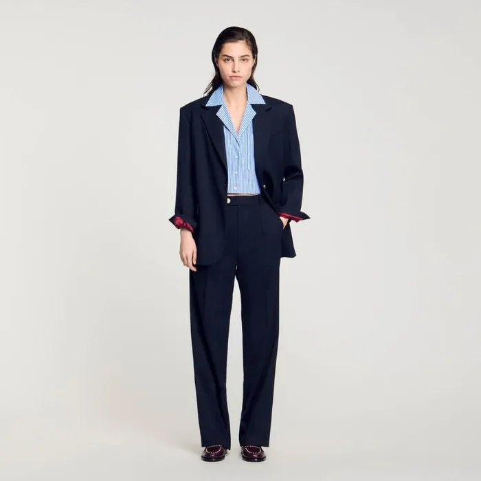 Women Pants and Shorts SANDRO Wool Trousers Navy Blue