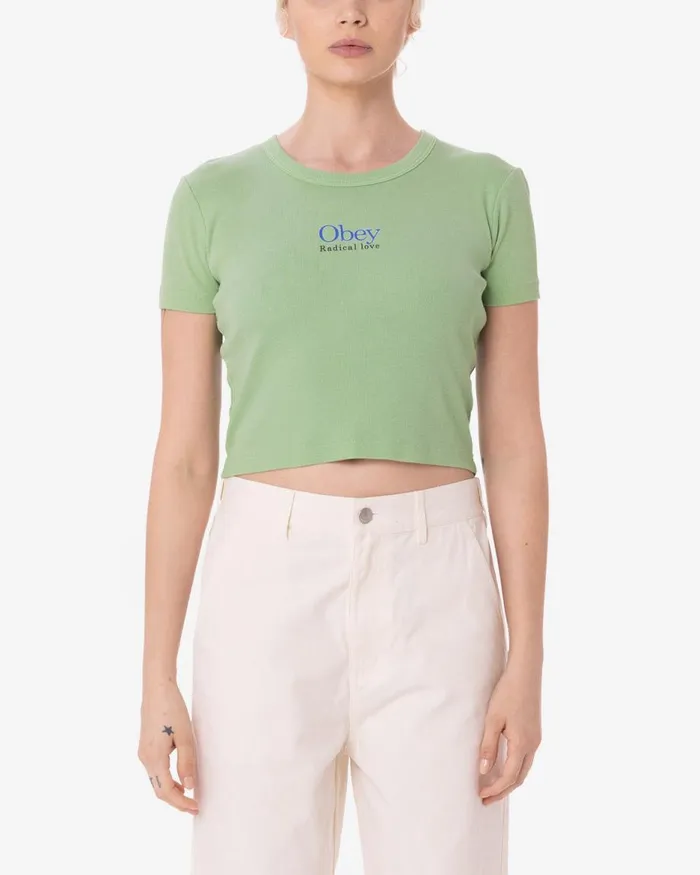 Women RADICAL LOVE CROPPED EMMA RIB TSHIRT White OBEY Clothing TSHIRTS