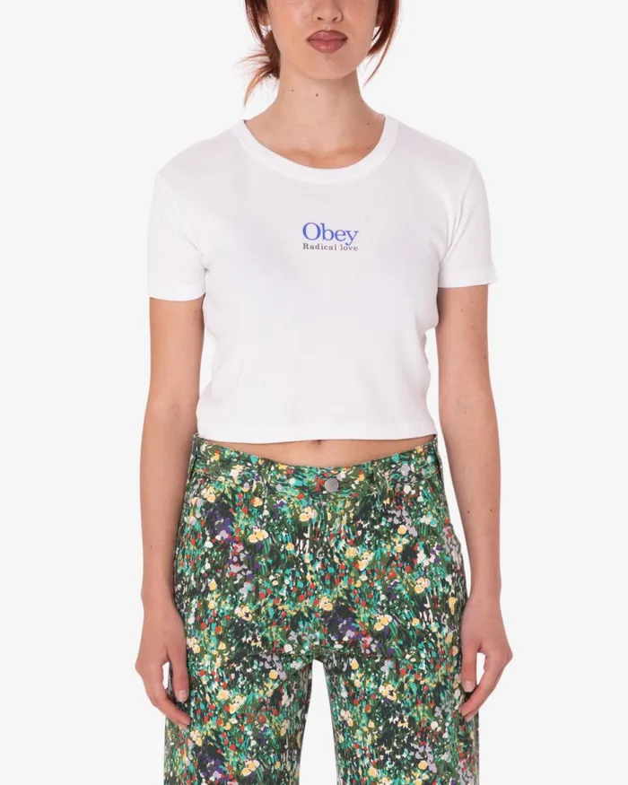 Women RADICAL LOVE CROPPED EMMA RIB TSHIRT White OBEY Clothing TSHIRTS