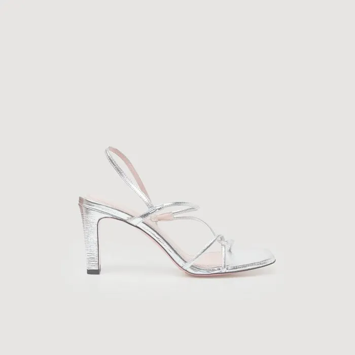 Women Sandals SANDRO Metallic Leather Sandals Silver