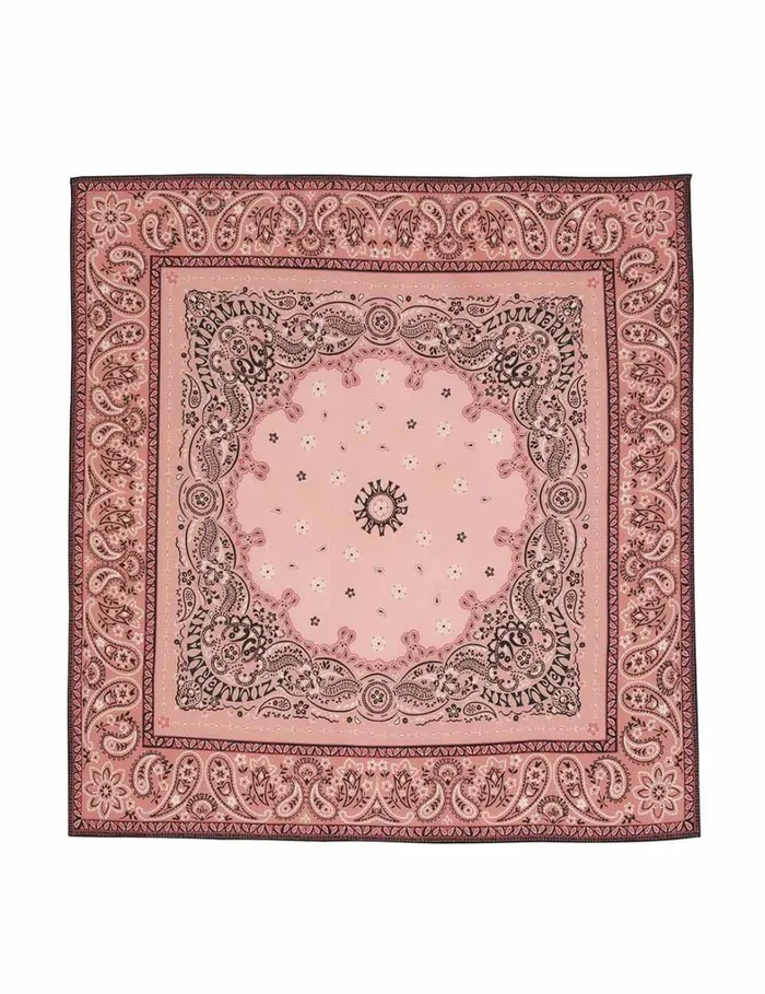 Women Scarves Zimmermann Printed Silk Square 70 Pink Bandana