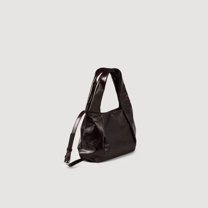 Women Shoulder Bags SANDRO Small Shiny Leather Bag Burgundy