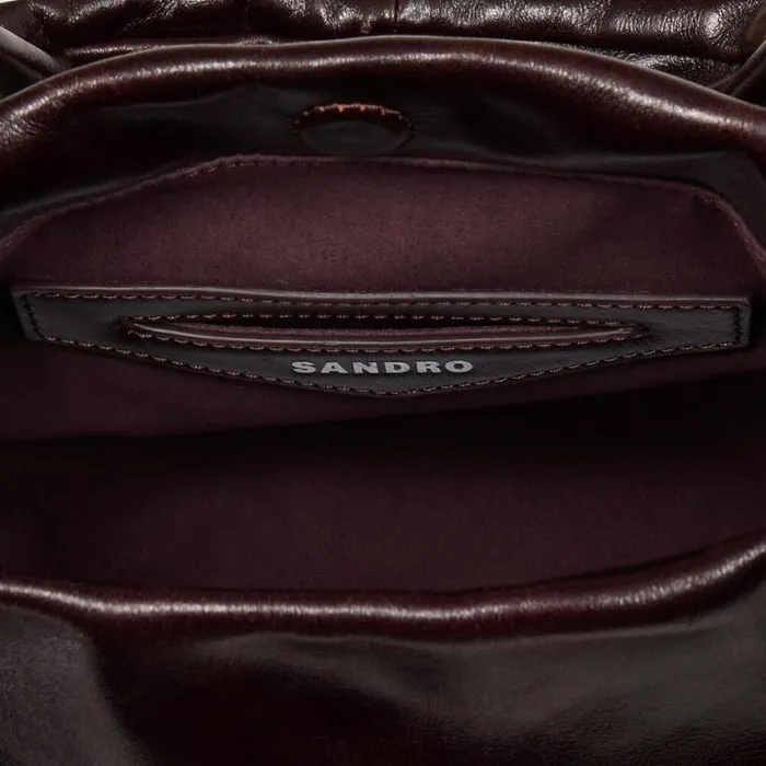 Women Shoulder Bags SANDRO Small Shiny Leather Bag Burgundy