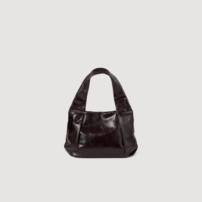 Women Shoulder Bags SANDRO Small Shiny Leather Bag Burgundy
