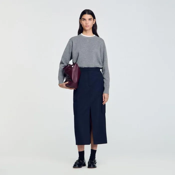 Women Skirts SANDRO Long Cargo Skirt Navy Blue