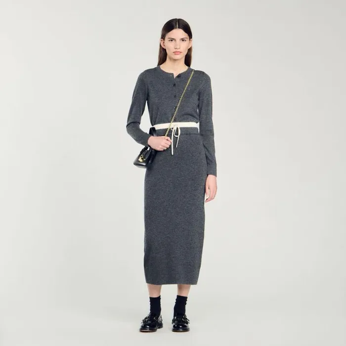 Women Skirts SANDRO Long Double Waistband Skirt Dark Grey