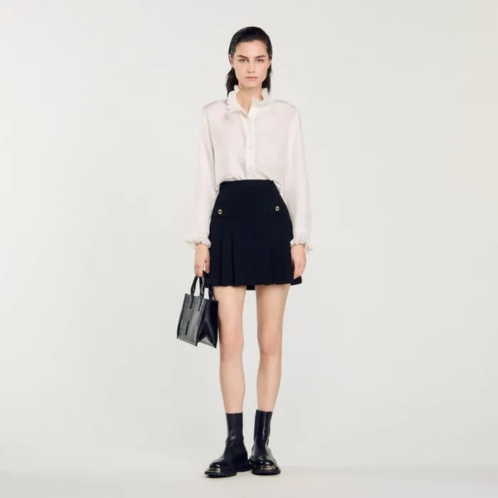 Women Skirts SANDRO Pleated Tweed Skirt Black