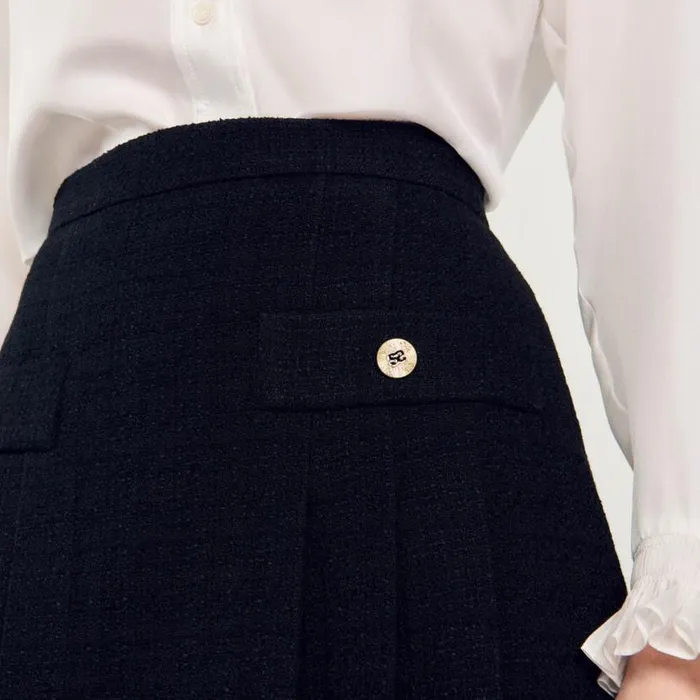Women Skirts SANDRO Pleated Tweed Skirt Black Women Skirts SANDRO Pleated Tweed Skirt Black
