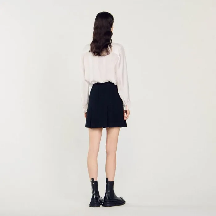 Women Skirts SANDRO Pleated Tweed Skirt Black Women Skirts SANDRO Pleated Tweed Skirt Black