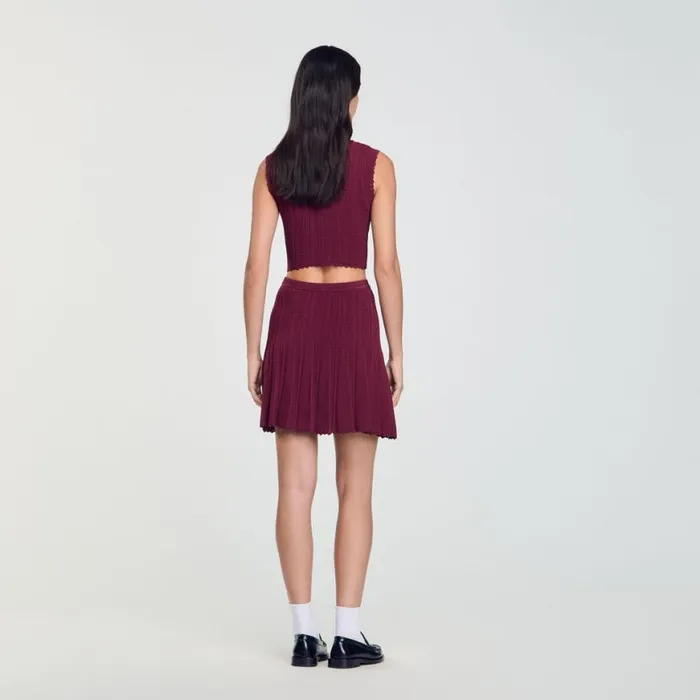 Women Skirts SANDRO Short Pleated Knit Skirt Burgundy
