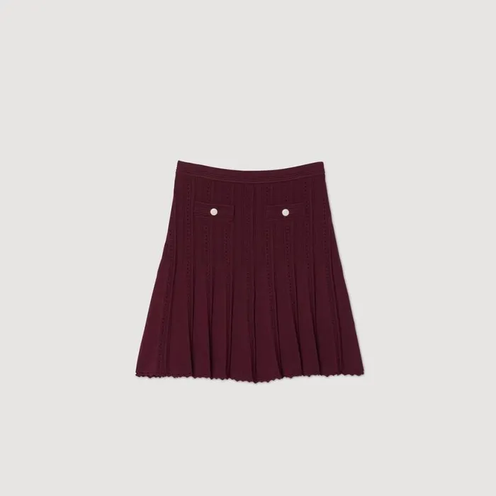 Women Skirts SANDRO Short Pleated Knit Skirt Burgundy