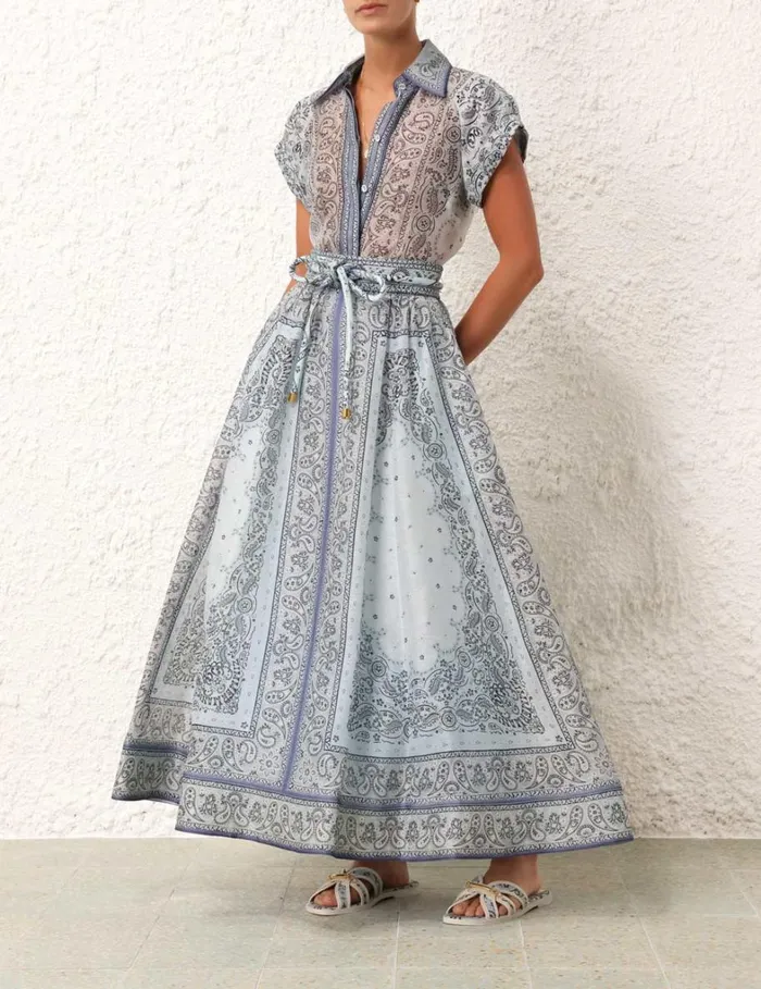 Women Skirts Zimmermann Matchmaker Gathered Midi Skirt Blue Bandana
