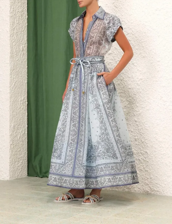 Women Skirts Zimmermann Matchmaker Gathered Midi Skirt Blue Bandana