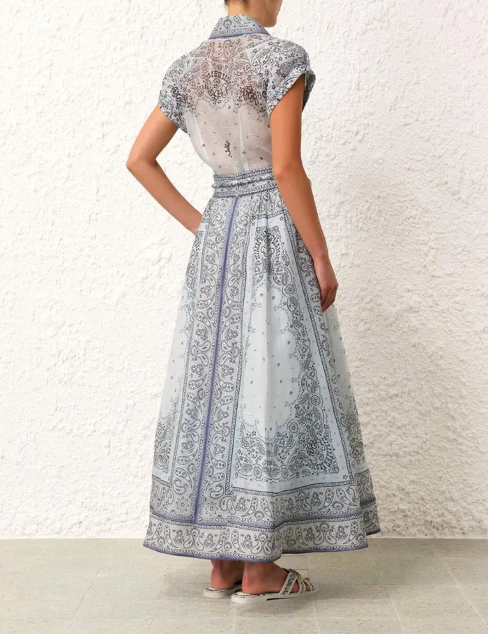 Women Skirts Zimmermann Matchmaker Gathered Midi Skirt Blue Bandana