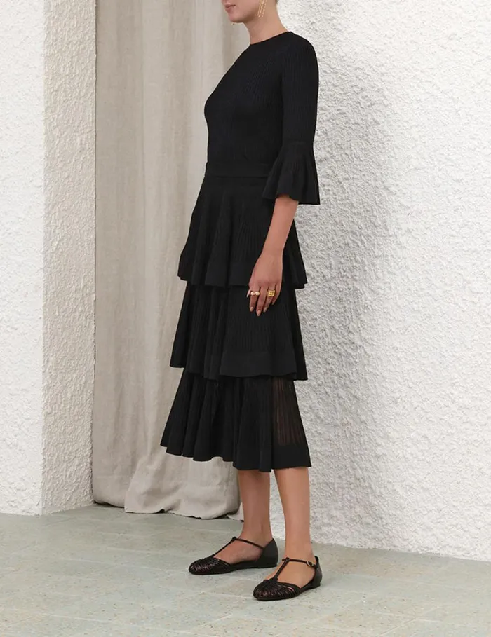 Women Skirts Zimmermann Natura Tiered Ruffle Skirt Black