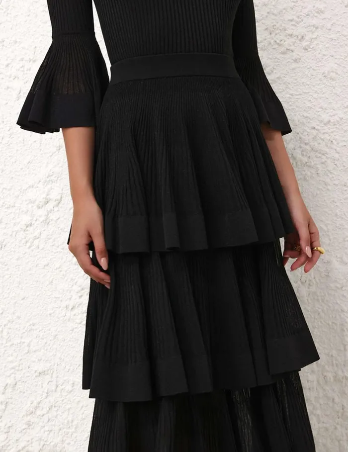 Women Skirts Zimmermann Natura Tiered Ruffle Skirt Black