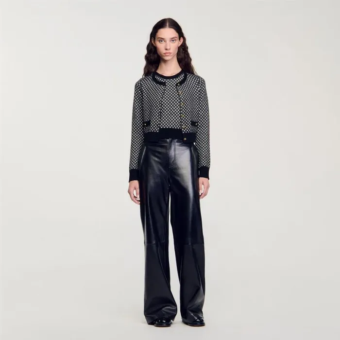 Women Sweaters and Cardigans SANDRO Jacquard Check Cardigan Black