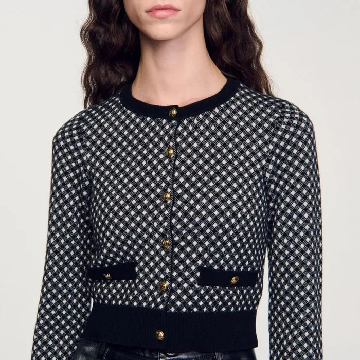 Women Sweaters and Cardigans SANDRO Jacquard Check Cardigan Black